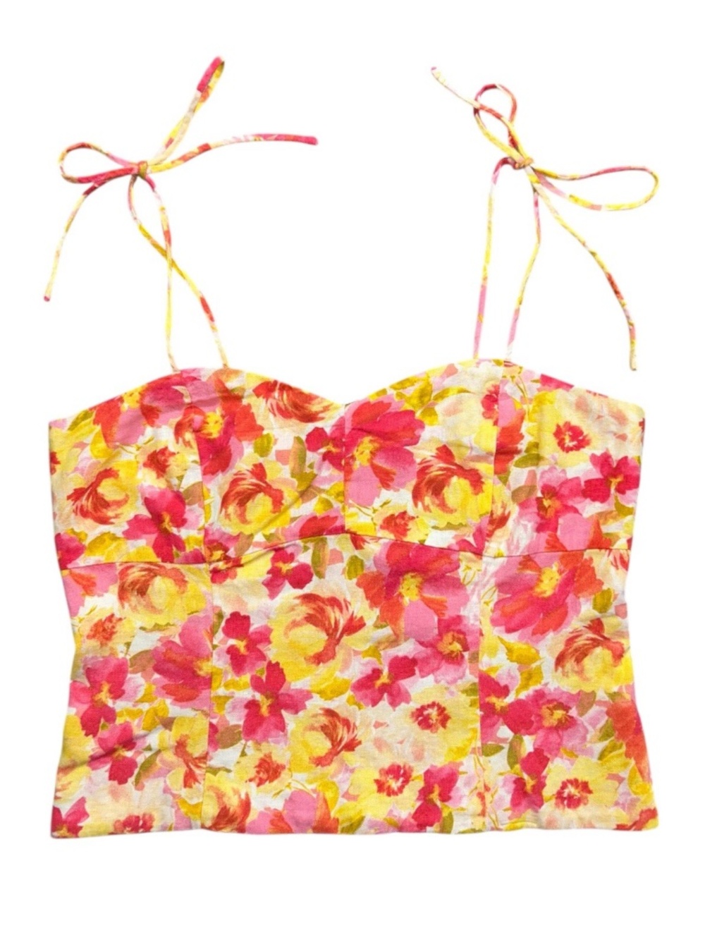 Old Navy Fitted Bustier Linen-Blend Tie Shoulder Cropped Cami Top Size Medium